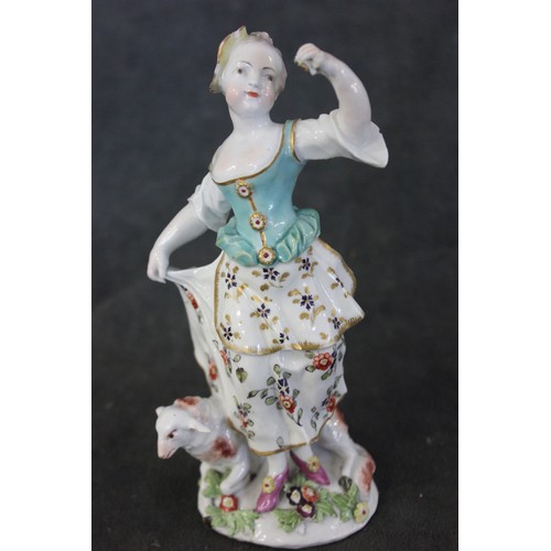 102 - A Derby figure of a dancing shepherdess, c. 1758-60, on rococo base, 17cm high, ex Jupiter Antiques,... 