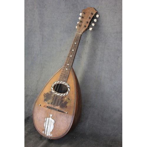 124 - A Domenico Ventarola mandolin, with some mother of pearl and tortoiseshell decoration, 59cm long.