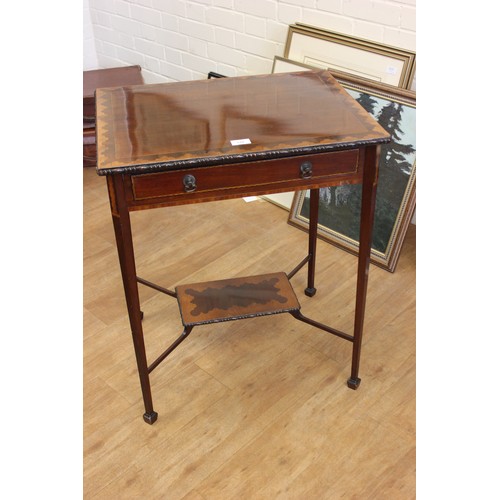 49 - A 19th century mahogany and satinwood inlaid side table, fitted a drawer, on slender square tapering... 