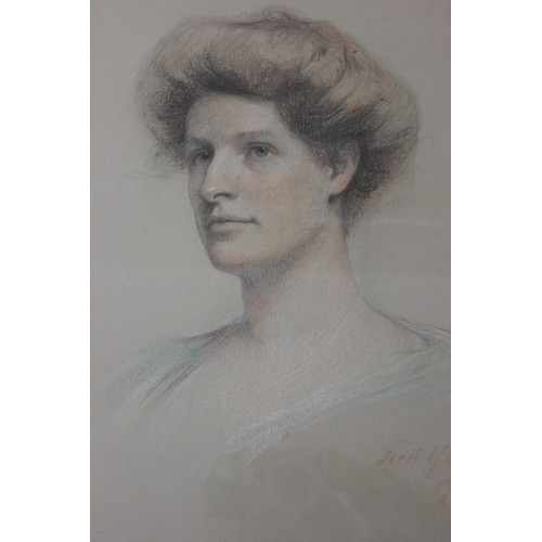 111 - Fred Yates 1910 - portrait of Elizabeth L. Thomasson (1875-1927), crayon, charcoal and pastel, 60cm ... 