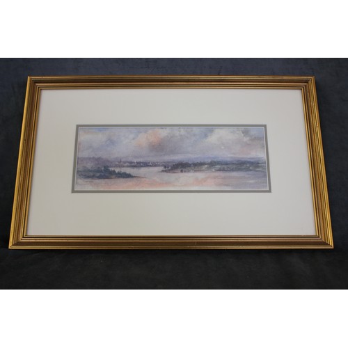 116 - Attributed to Esther Coffin - landscape, watercolour, 13cm x 37cm, and two etchings of Cambridge (3)... 