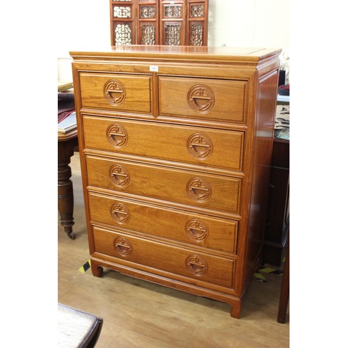 183 - A Chinese hardwood chest of two short and four long drawers, with medallion recessed handles, 86cm w... 