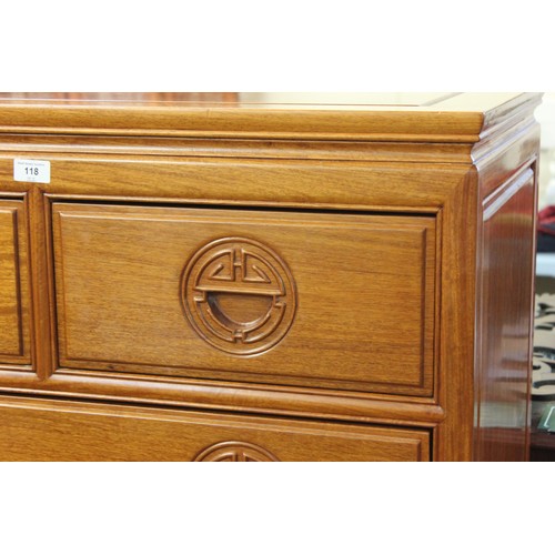 183 - A Chinese hardwood chest of two short and four long drawers, with medallion recessed handles, 86cm w... 