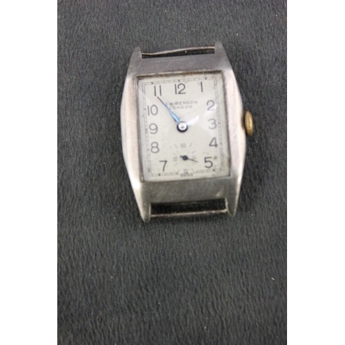 205 - A gent's silver cased wristwatch, the swiss movement with rectangular dial inscribed J.W. Benson, Lo... 