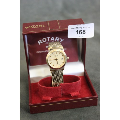 168 - A Lady's Rotary wristwatch, with quartz movement, gold plated case and strap, in lined box, slightly... 