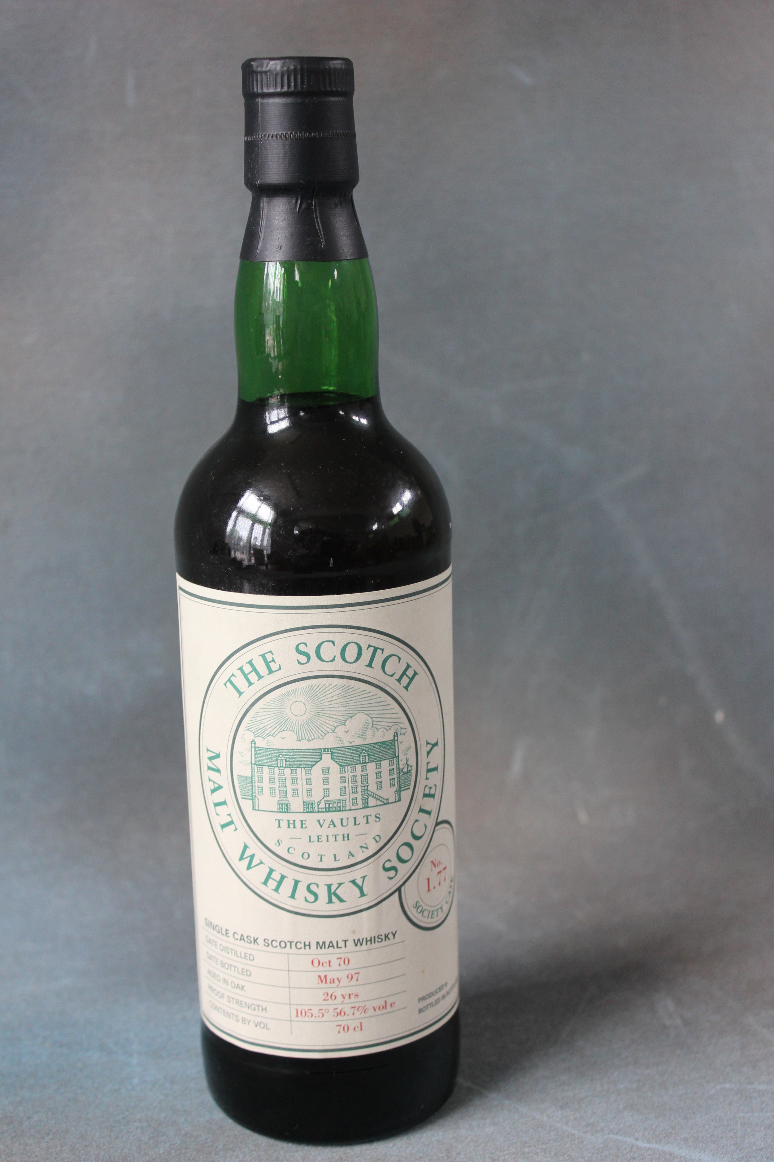 A 70cl bottle of single cask scotch malt whisky, from "The Vaults