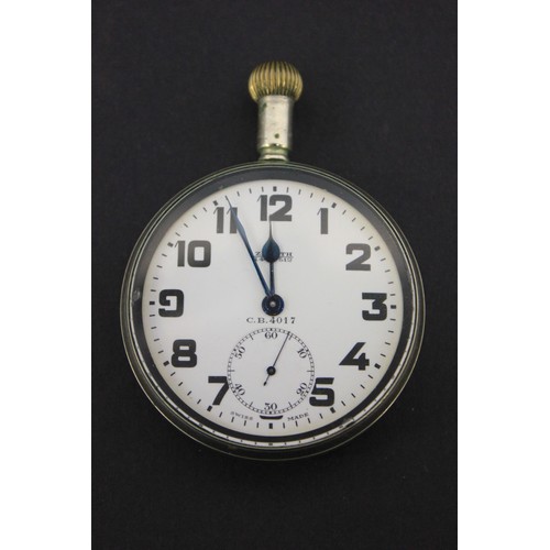 6 - A Zenith C.B 4017 open faced pocket watch, in silver plated case, keyless wound, top ring missing, 7... 