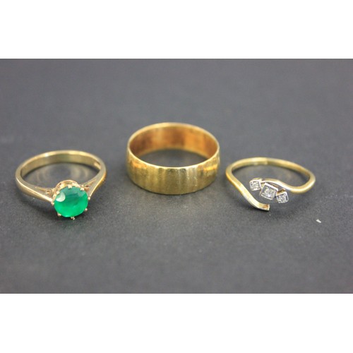 8 - An 18ct gold wedding band, approx 5.6g, a 9 carat gold green tourmaline set dress-ring, and an 18 ca... 