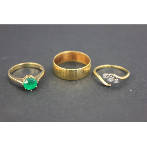 8 - An 18ct gold wedding band, approx 5.6g, a 9 carat gold green tourmaline set dress-ring, and an 18 ca... 