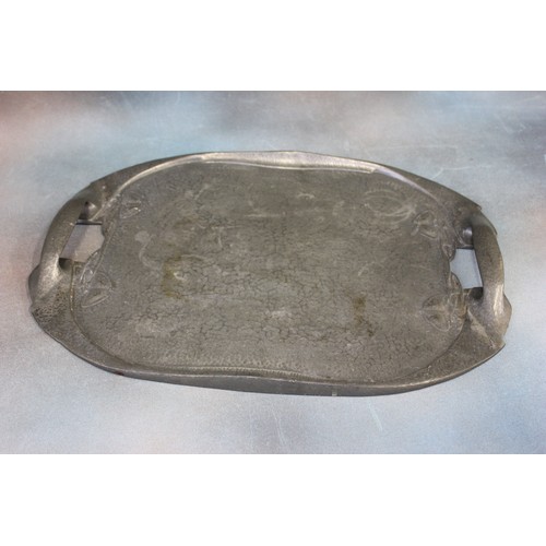 12 - A Tudric hammered pewter two handled tray, stamped verso 