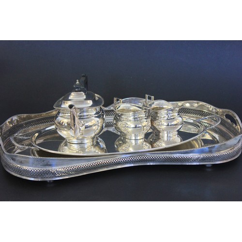 13 - A silver plated kidney-shaped and galleried tea-tray, 62cm wide, an oval two-handled silver-plated t... 