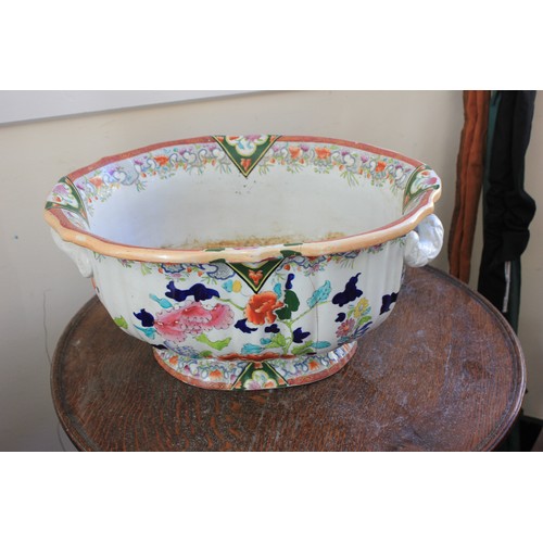 36 - A Masons Ironstone Pottery Japan pattern foot bath with two handles, 45cm wide, cracked and repaired... 