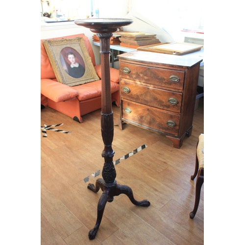 39 - A Victorian carved mahogany jardinière stand /torchere, on tripod base, 121cm high, a.f.