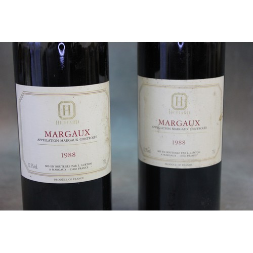 52 - Two bottles of Hediard Margaux 1988, Bordeaux, red wine,  liquid level low neck, and mid shoulder re... 