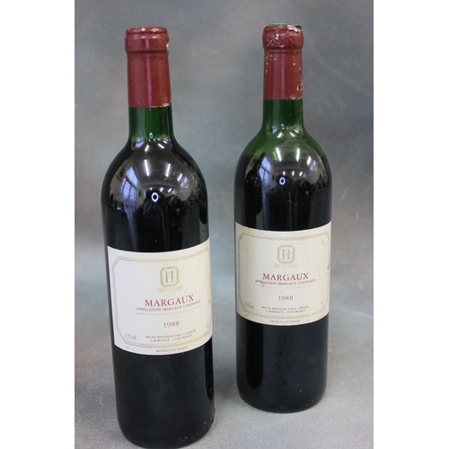 52 - Two bottles of Hediard Margaux 1988, Bordeaux, red wine,  liquid level low neck, and mid shoulder re... 