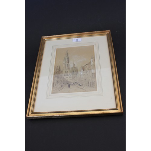 78 - Follower of Johannes Bosboom (1817-1891) - Street scene Antwerp, inscribed in pencil, and dated Augu... 