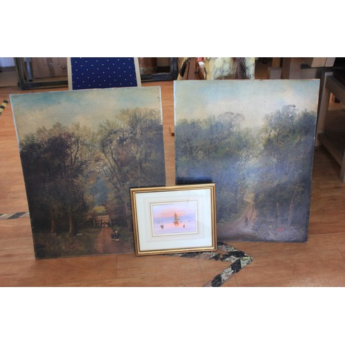 83 - Victorian school - pair of woodland scenes, with figures, unsigned, oil on board, each 69cm x 55cm, ... 