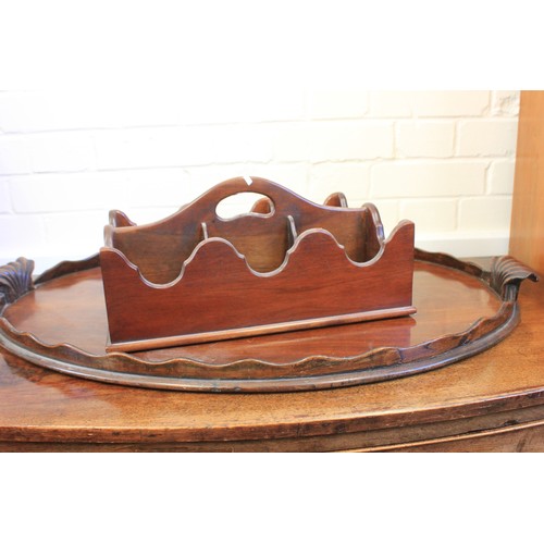 273 - A mahogany oval two- handled tray, 76cm wide, and a bottle carrier (2).