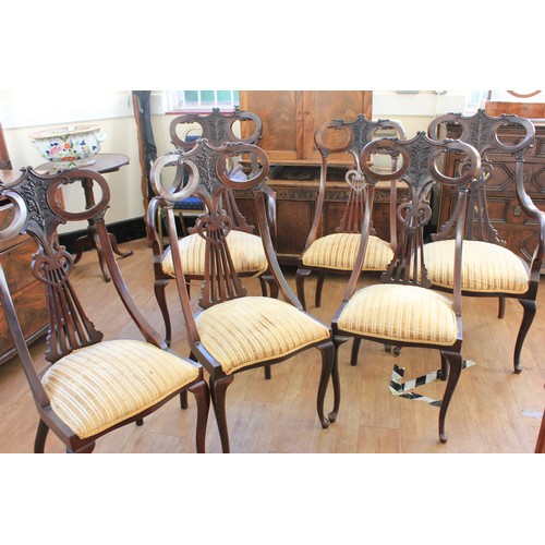 276 - A set of six late Victorian mahogany high-back  salon style dining chairs on slender cabriole legs, ... 