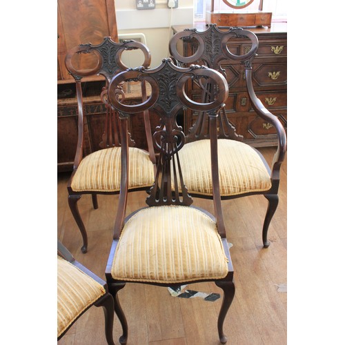 276 - A set of six late Victorian mahogany high-back  salon style dining chairs on slender cabriole legs, ... 