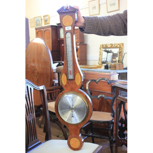 277 - An inlaid mahogany banjo barometer reproduction, 93cm high.