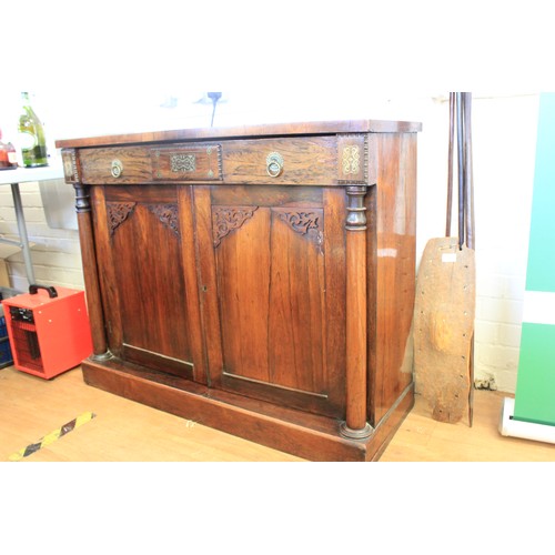 280 - A Regency rosewood brass inlaid chiffonier base, 104cm wide.