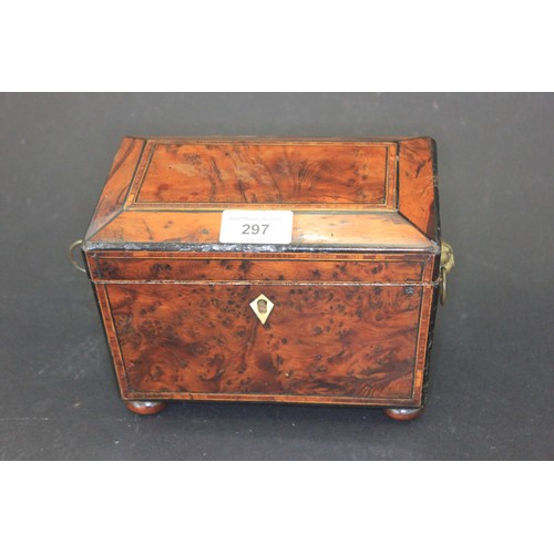 297 - A 19th century amboyna tea caddy, 19cm wide.