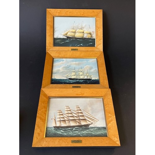 289 - A set of six Wedgewood rectangular porcelain shipping plaques depicting tea clipper ships, each 17cm... 