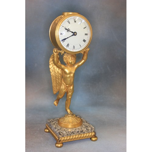 19 - A late 19th/early 20th century French mantel  timepiece, gilt metal case, supported by a figure of c... 