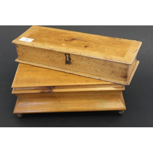 17 - A Victorian pine glove box, 34cm wide, and a cigar box of similar date, 29cm wide (2)