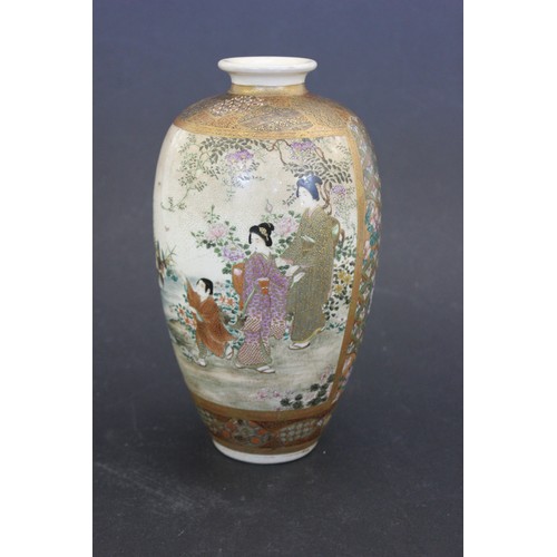 31 - A late Meiji period Japanese Satsuma ware vase, decorated figural panels, and small patterned panels... 