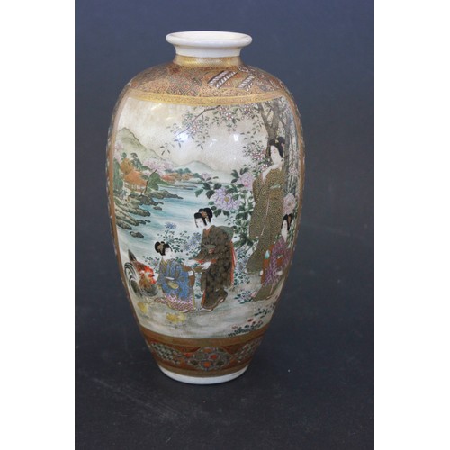 31 - A late Meiji period Japanese Satsuma ware vase, decorated figural panels, and small patterned panels... 