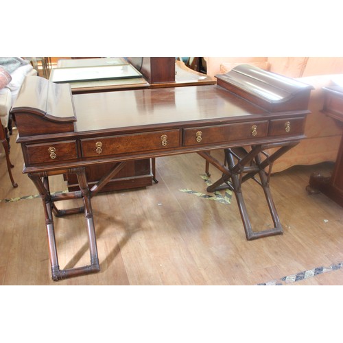 58 - A 20th century Chinese-style hardwood writing desk fitted four drawers and two side compartments, wi... 