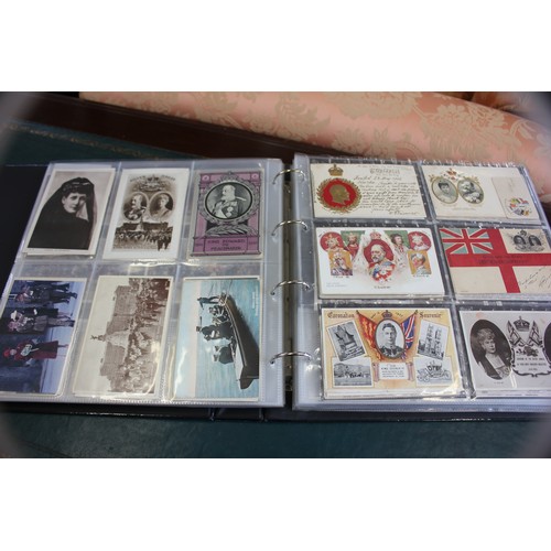 40 - An album of postcards, silk cigarette cards, and silk postcards, of British military badges, county ... 