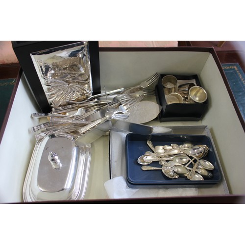 46 - A set of silver-plated fish knives and forks, eight place settings, a silver-plated butter dish, two... 