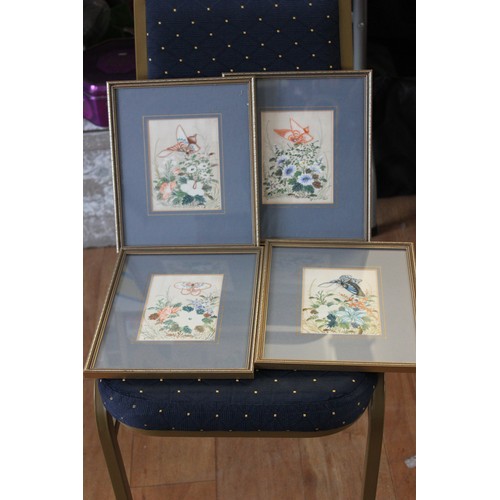 22 - Four oriental-style butterfly floral prints, each 13cm x 10cm. (4).