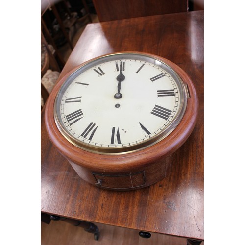 25 - A 19th century mahogany wall timepiece with fusee movement and cream enamelled dial, 38cm in diamete... 