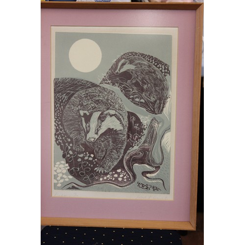 28 - After Robert Greenhalf - Print of badgers, limited edition no. 16/25, signed in mount, 45cm x 32cm.