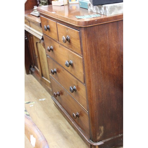 212 - A Victorian satin walnut chest of two short and three long drawers, 94cm wide.