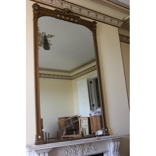 4 - A gilt painted overmantel mirror, with small blue jasper ware roundels, 143cm wide x approx. 300cm h... 