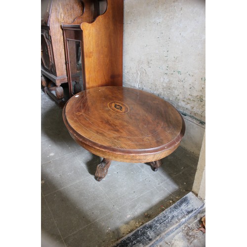 17 - A Victorian low oval occasional table, 75cm x 102cm, a Victorian music cabinet (2).