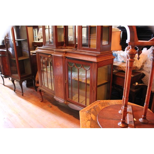 23 - An Edwardian inlaid mahogany sideboard and display cabinet, 137cm x 220cm high.