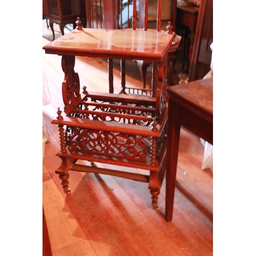 24 - A Victorian walnut music canterbury with carved and pierced decoration , 56cm wide, drawer missing.