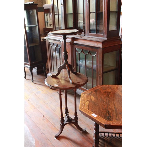 25 - A Victorian rosewood and inlaid octagonal occasional table, a later mahogany table, and a wine table... 