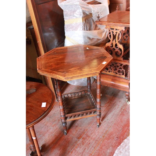 25 - A Victorian rosewood and inlaid octagonal occasional table, a later mahogany table, and a wine table... 