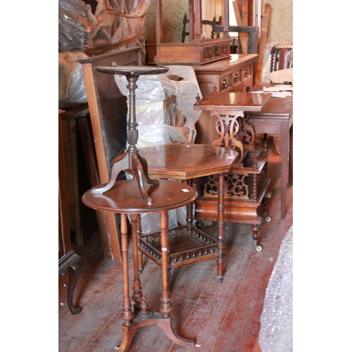 25 - A Victorian rosewood and inlaid octagonal occasional table, a later mahogany table, and a wine table... 