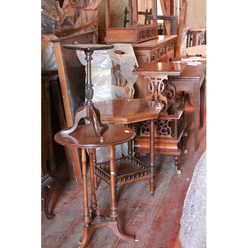 25 - A Victorian rosewood and inlaid octagonal occasional table, a later mahogany table, and a wine table... 