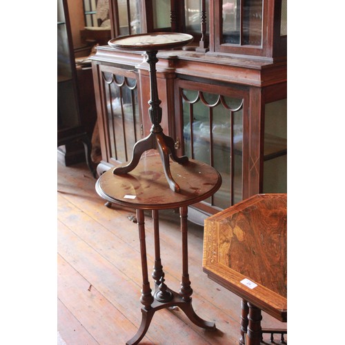 25 - A Victorian rosewood and inlaid octagonal occasional table, a later mahogany table, and a wine table... 