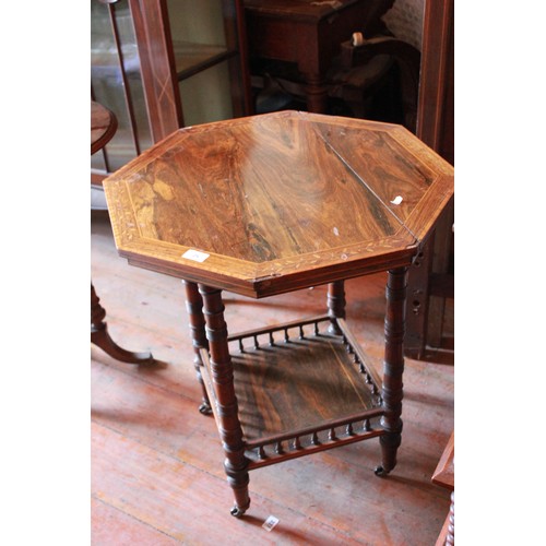 25 - A Victorian rosewood and inlaid octagonal occasional table, a later mahogany table, and a wine table... 