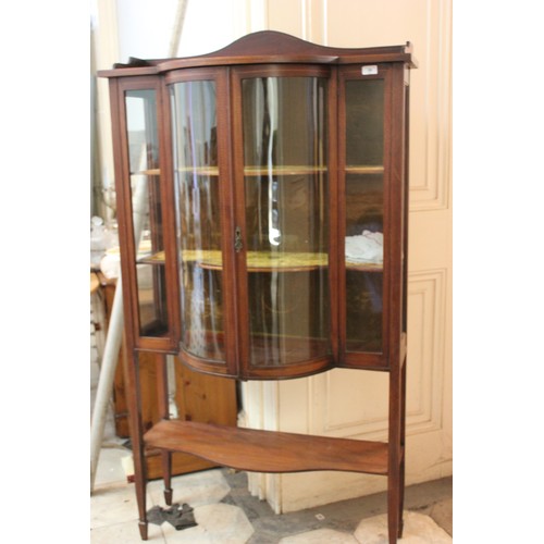 28 - An Edwardian inlaid mahogany display cabinet with bow-fronted centre, 91cm wide x 155cm high.